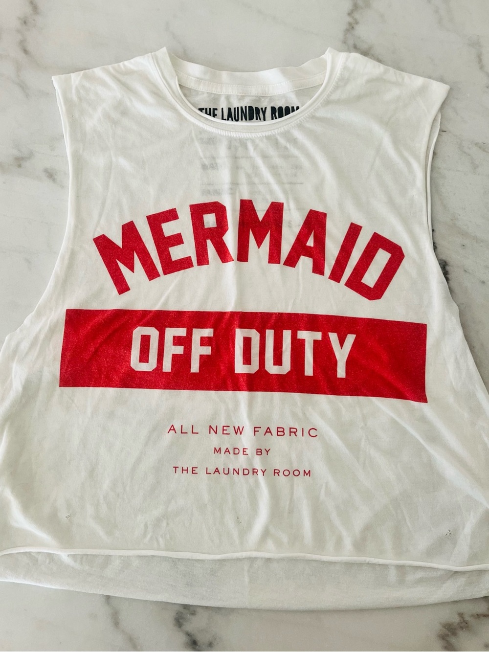 The Laundry Room White Tank with Red MERMAID OFF DUTY Graphic